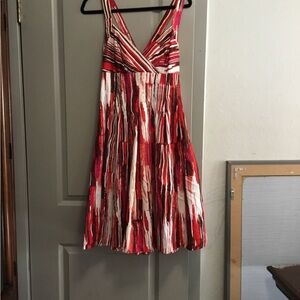 Calvin Klein Red and White Pleated Mini Dress for Wedding Guest